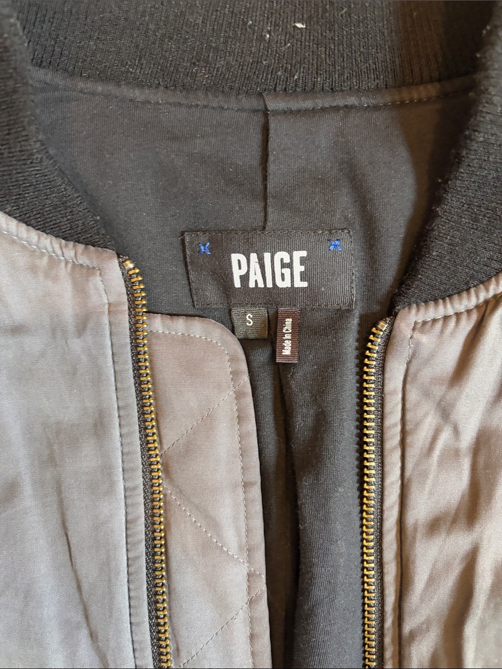 PAIGE Men's Charcoal Gray Bomber Jacket with Black Trim - Picture 2 of 6
